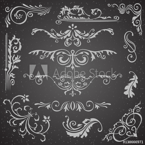 500x500 Dark Flourish Border Corner And Frame Elements Collection. Vector