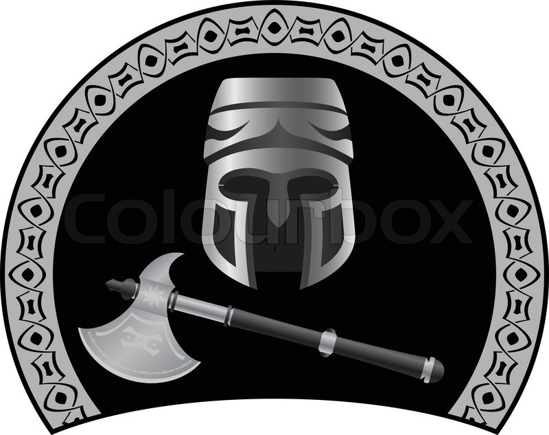 800x633 Medieval Helmet With Axe. Vector Illustration Stock Vector