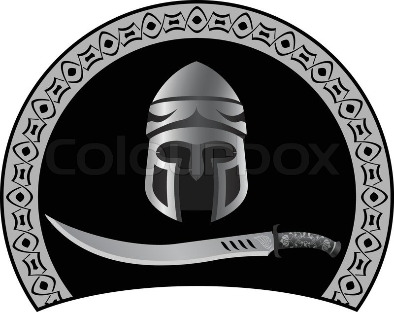 800x633 Medieval Helmet With Sword. Vector Illustration Stock Vector