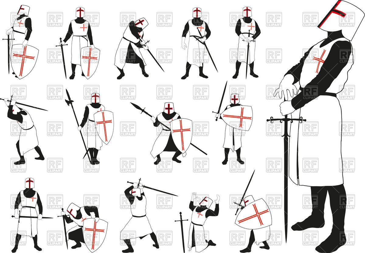1200x833 Medieval Knight In Armor And Helmet In Different Positions Vector