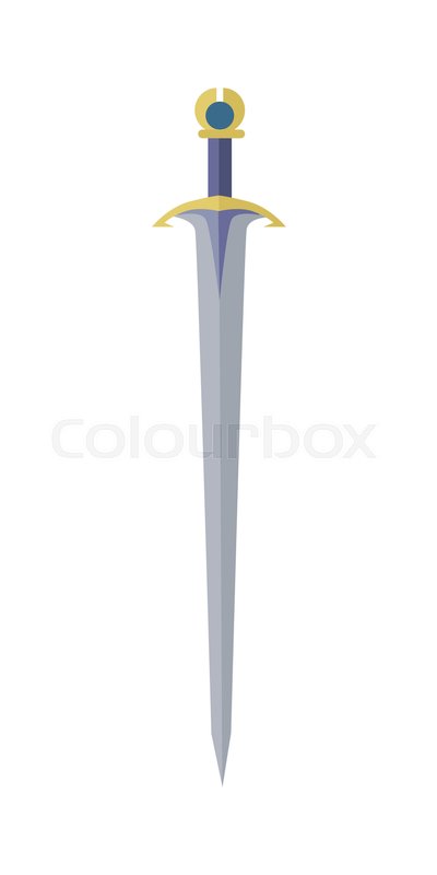 400x800 Steel Sword In Flat. Cartoon Medieval Sword. Weapon Of Knight
