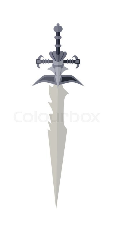 400x800 Cartoon Game Sword Isolated On White. One Handed Medieval Knife