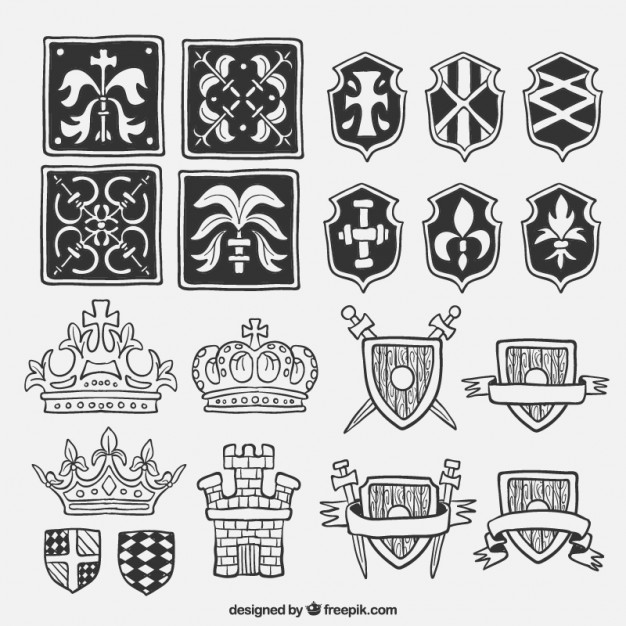 626x626 Pack Of Hand Drawn Shields And Medieval Elements Vector Free