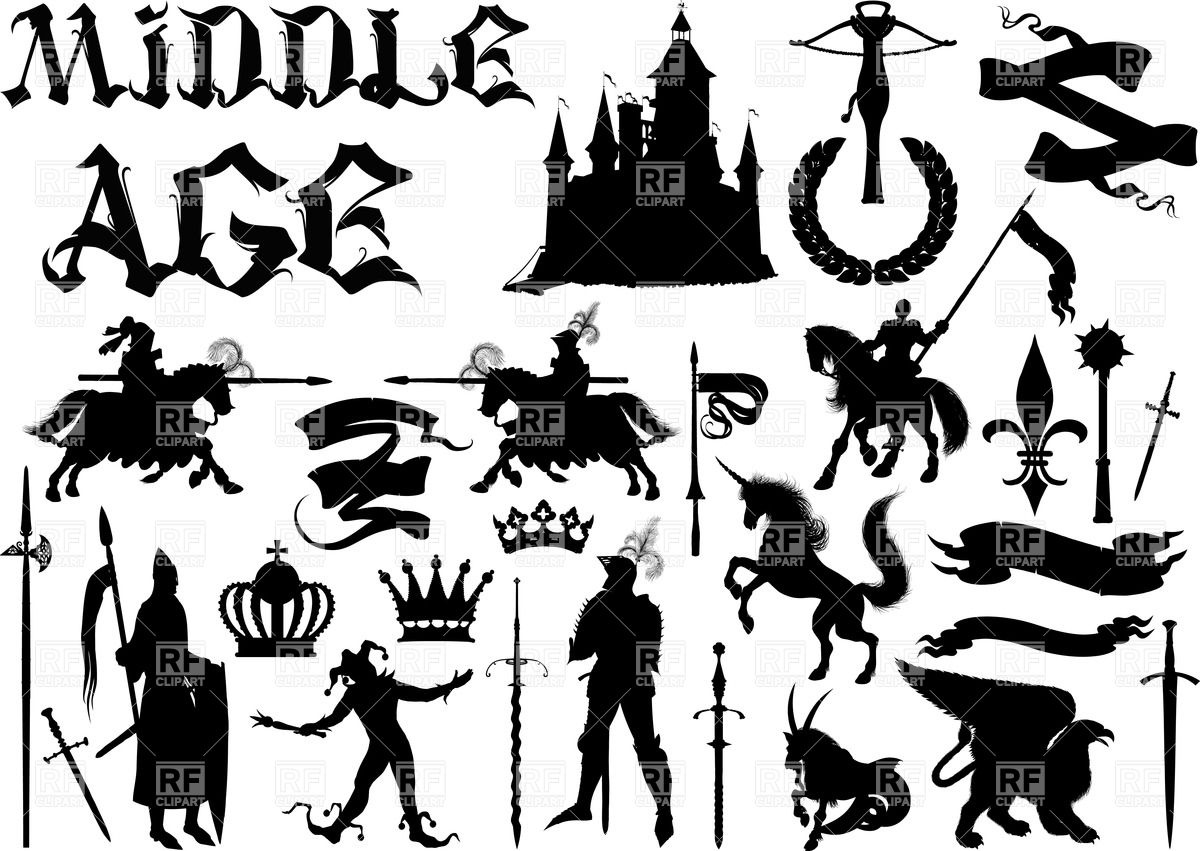 1200x851 Silhouettes Of Medieval People, Knights And Heraldry Elements