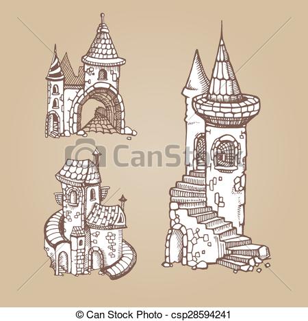 450x470 Hand Drawn Urban Graphic Template Made In Vector. Medieval Castles