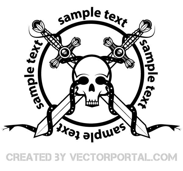 600x560 Crossed Sword With Skull Badge Vector Art Medieval Vector Graphics
