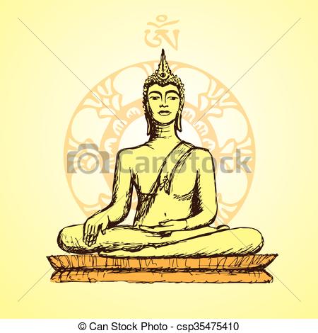 450x470 Hand Drawn Buddha In Meditation. Vector.