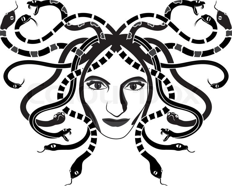 800x643 Medusa Gorgona Head Two Coloured Stencil Stock Vector Colourbox