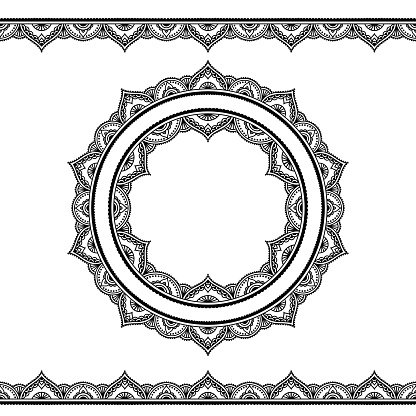 416x416 Vector Henna Seamless Borders And Circular Mehndi Premium Clipart