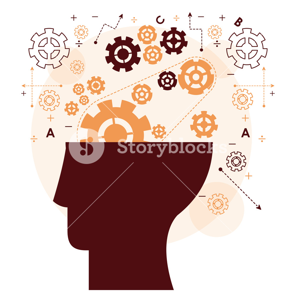 1000x1000 Human Head Mind Gear Memory Mentality Work Vector Illustration
