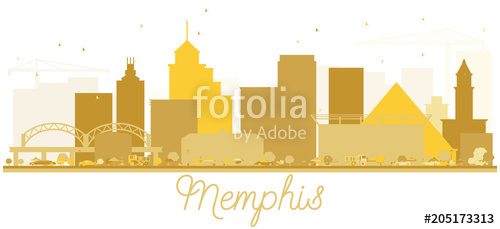 500x229 Memphis City Skyline Golden Silhouette. Stock Image And Royalty