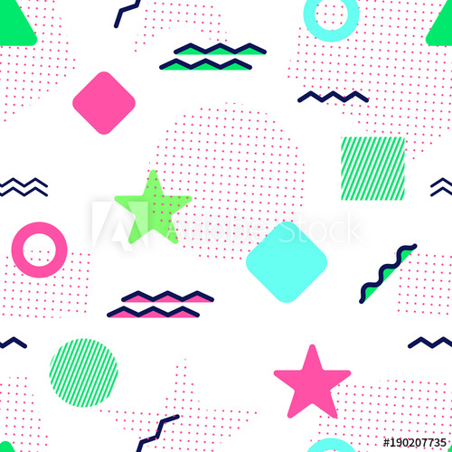 500x500 Memphis Vector Seamless Pattern. Colored Geometric Shapes