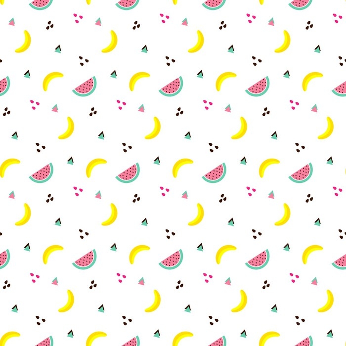 700x700 Seamless Pattern With Bananas And Watermelon, Triangles On White