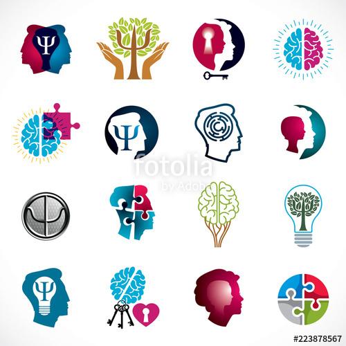 500x500 Psychology, Brain And Mental Health Vector Conceptual Icons Or