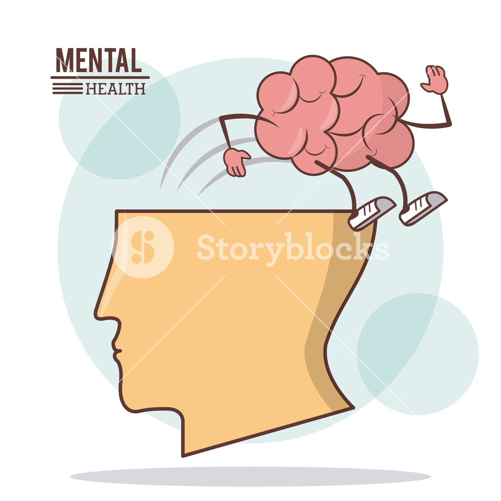 1000x1000 Human Head Brain, Mental Health With Brain Activity Care Vector