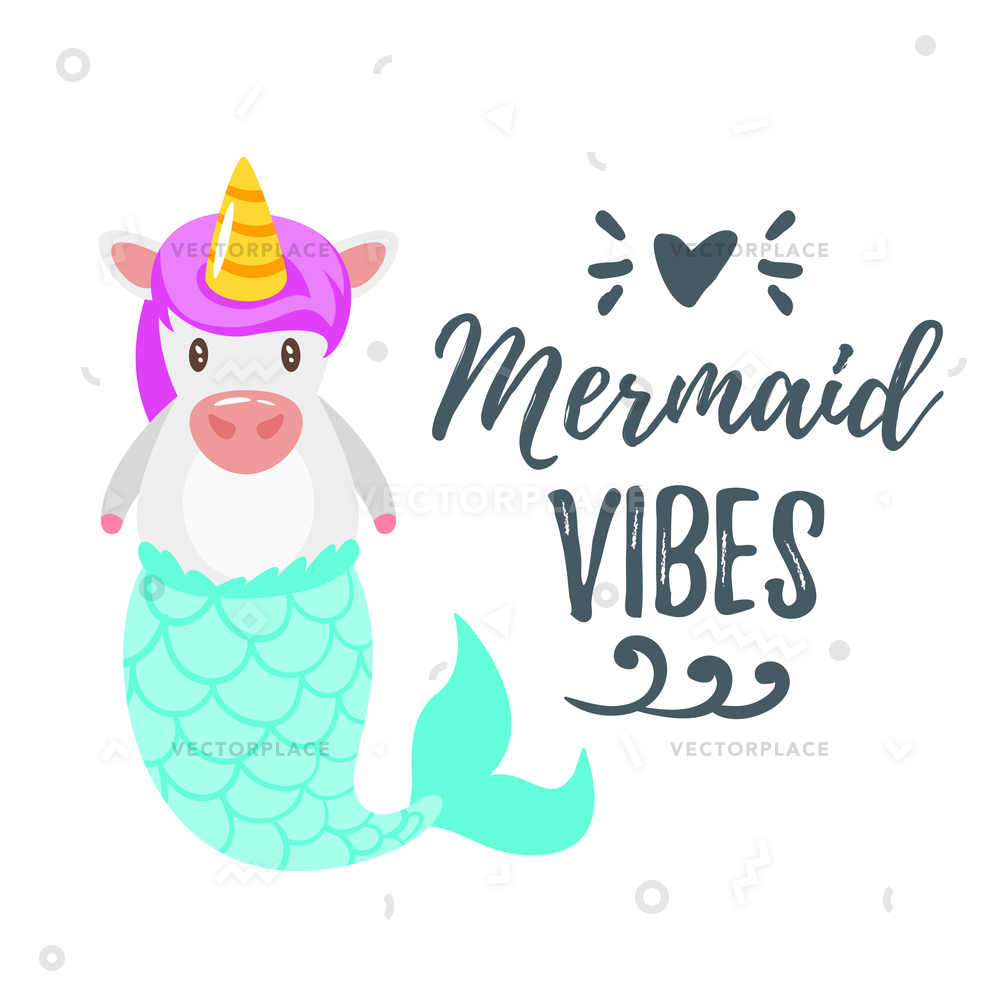 1000x1000 Cartoon Style Cute Unicorn Mermaid Tail Vector Illustration 72095