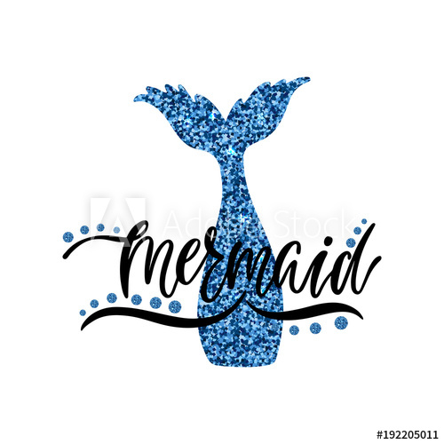 500x500 Mermaid. Hand Drawn Calligraphy Text On Shining Silhouette Of