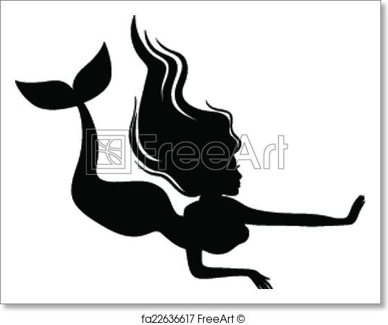 560x470 Free Art Print Of Silhouette Mermaid. Vector Illustrations Of