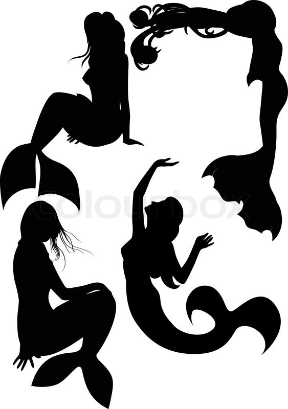 563x800 Mermaid Silhouette Set, Four Mermaids Stock Vector Colourbox