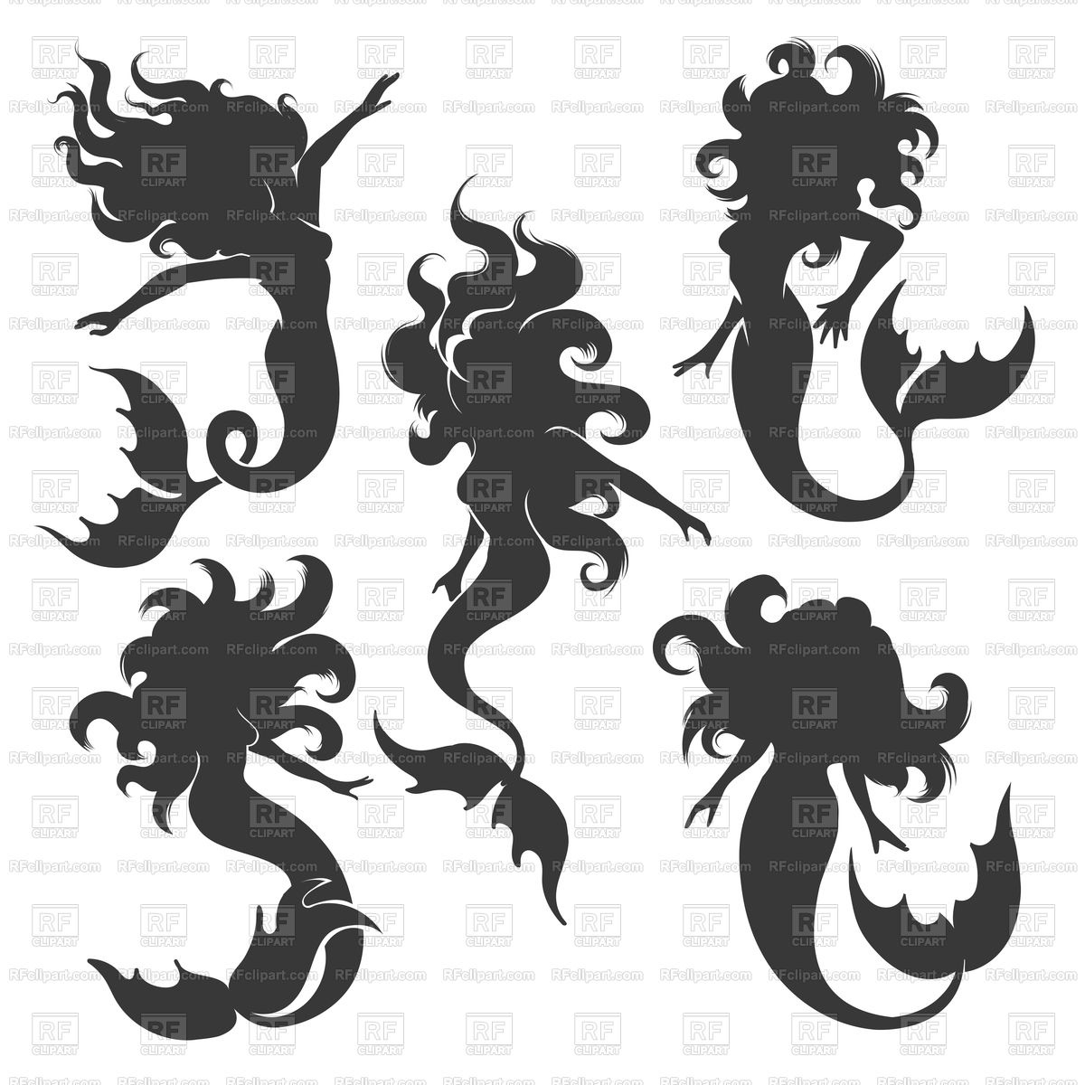 1200x1200 Mermaid Silhouette Set Isolated On White Vector Image Vector