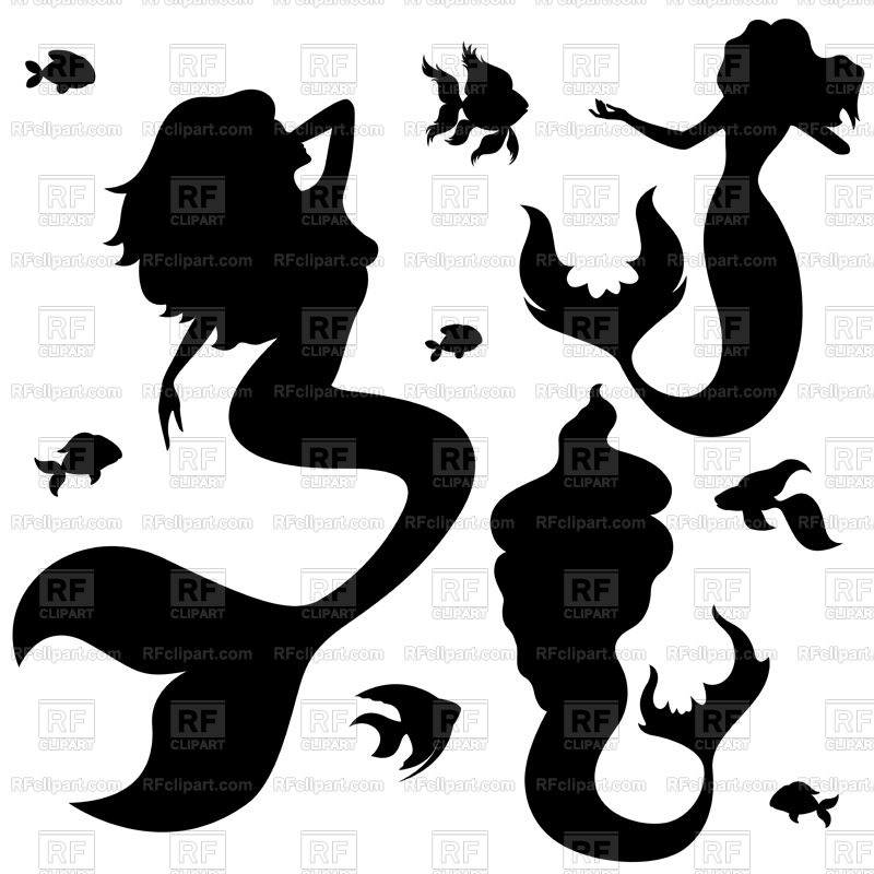 800x800 Mermaid And Fish Black Silhouettes Isolated On A White Background