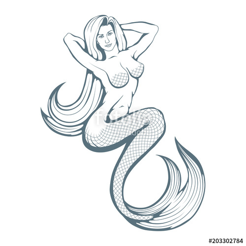 500x500 Mermaid On The Waves. Hand Painted Mermaid. Vector Artwork. Stock