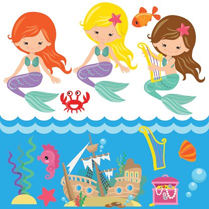 416x416 Cute Mermaid Vector Cartoon Illustration Premium Clipart