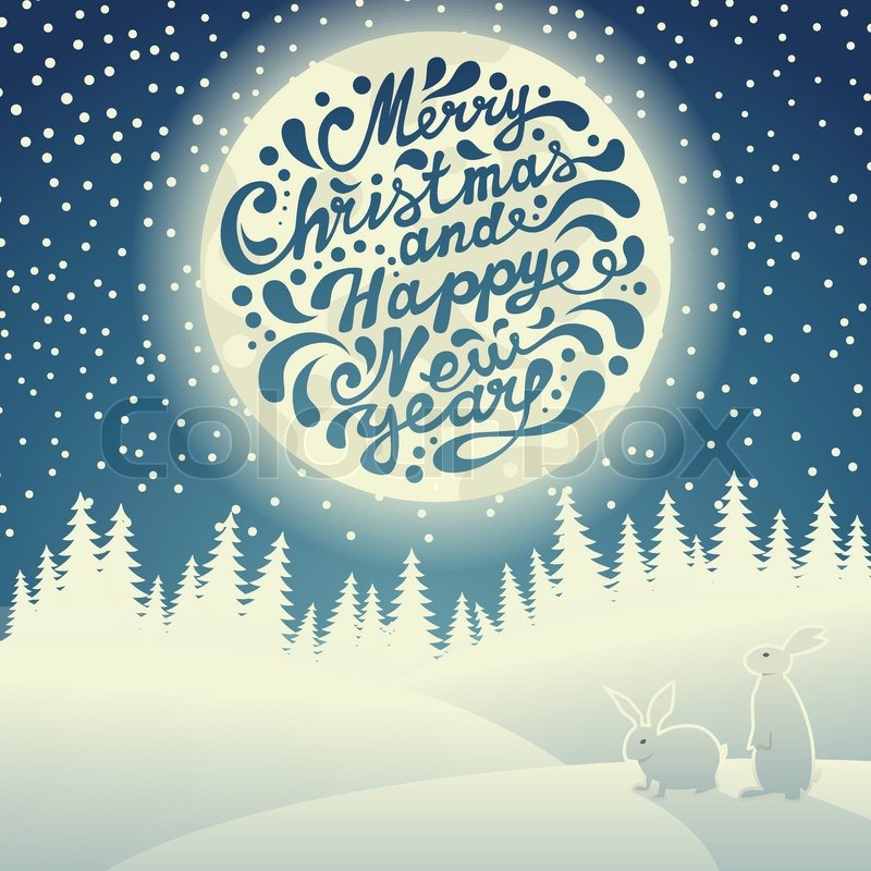 800x800 Christmas Background With Snowflakes, Moon, Hares And Typographic