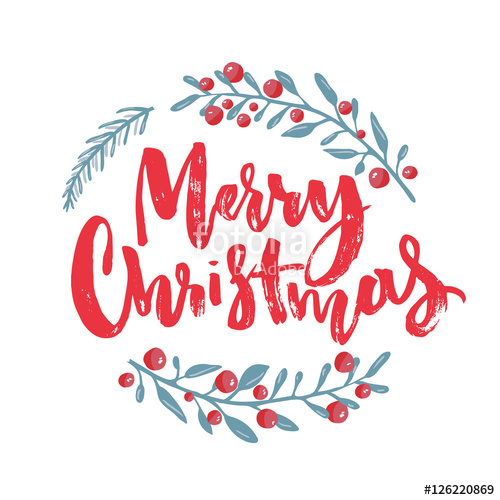 500x500 Merry Christmas Text Decorated With Hand Drawn Branches With Red
