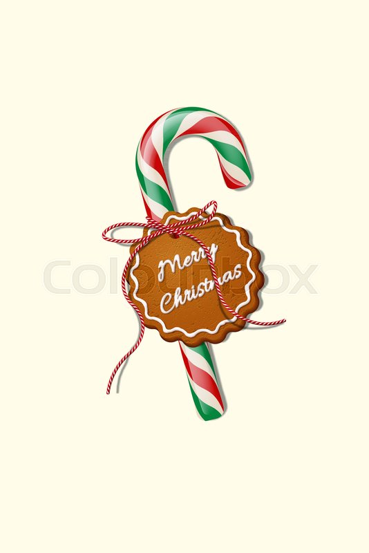 534x800 Christmas Candy Cane With Red Striped Ribbon And Cookie With Merry