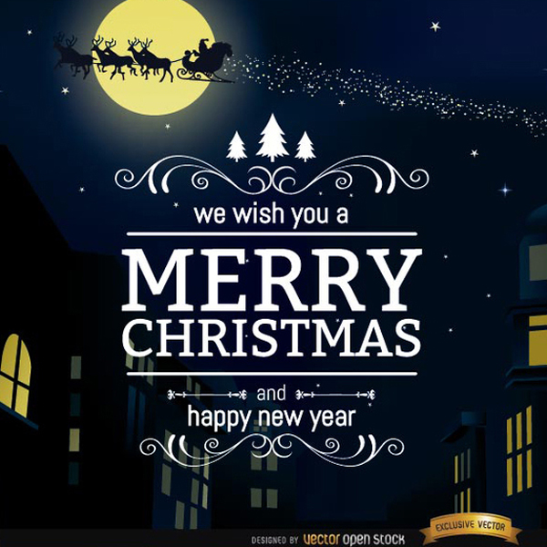 600x600 Merry Christmas City Vector Background