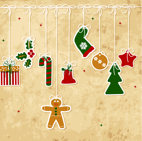 500x496 Set Of Vintage Merry Christmas Cards Vector Graphics 04 Free Download
