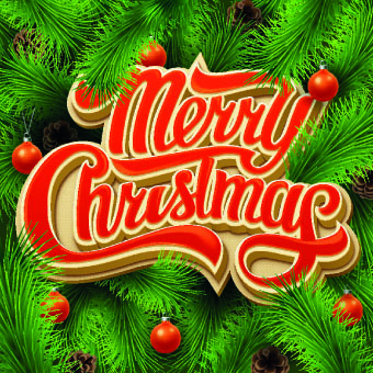 340x340 Merry Christmas Design With Pine Needles Background Free Vector In