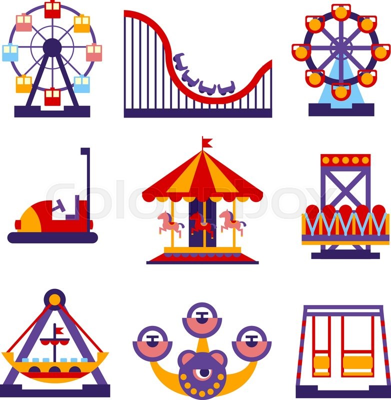 782x800 Set Of Vector Flat Design Amusement Park And Merry Go Round Icons