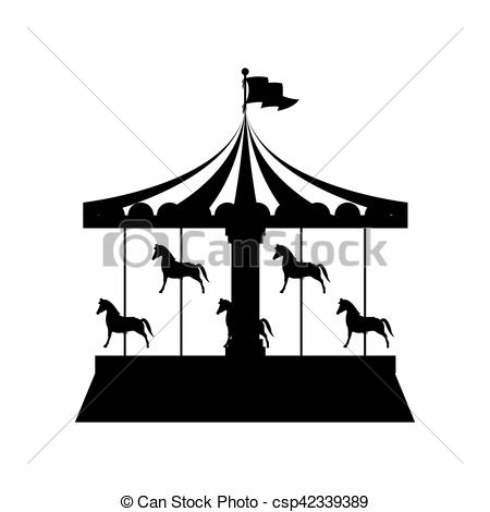 450x470 Silhouette Merry Go Round With Horses Vector Illustration.