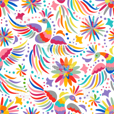 400x400 Mexican Embroidery Seamless Pattern With Colorful Birds And