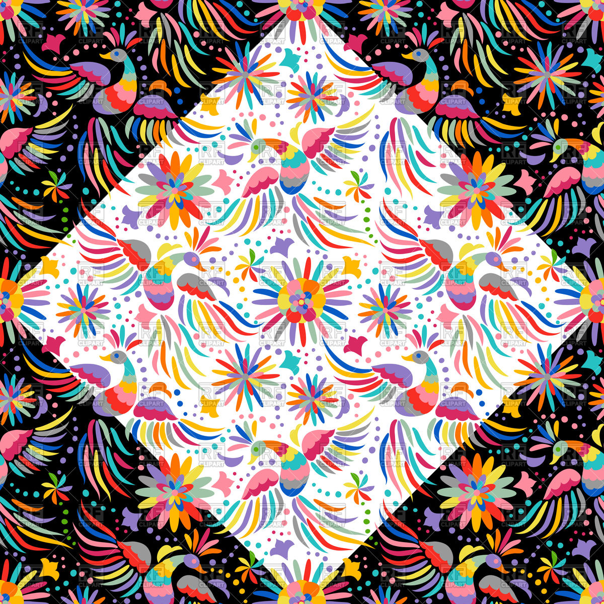 1200x1200 Mexican Embroidery Seamless Pattern. Birds And Flowers. Vector