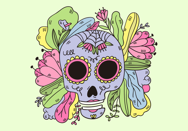 632x443 Cute Sugar Skull With Leaves And Flowers Mexican Culture Free