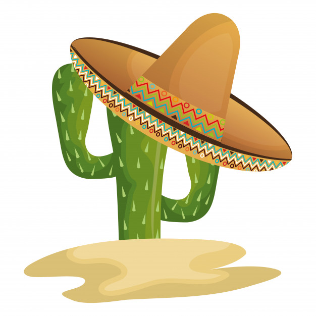 626x626 Cactus Character With Mexican Hat Vector Illustration Design
