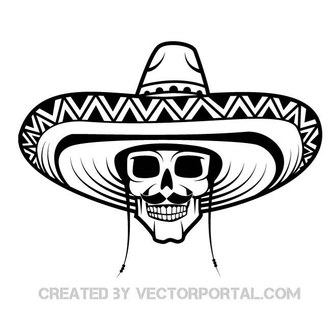 660x660 Skull With Mexican Hat Vector Drawing By Vectorportal