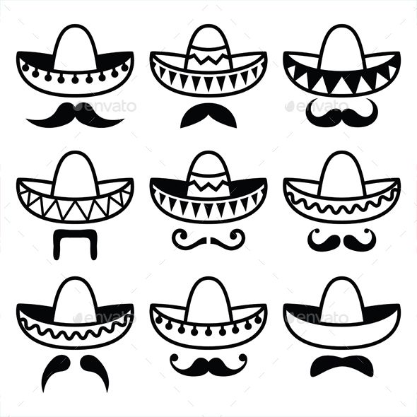 590x590 Vector Black Icons Set Of Sombrero Isolated On White Features 100