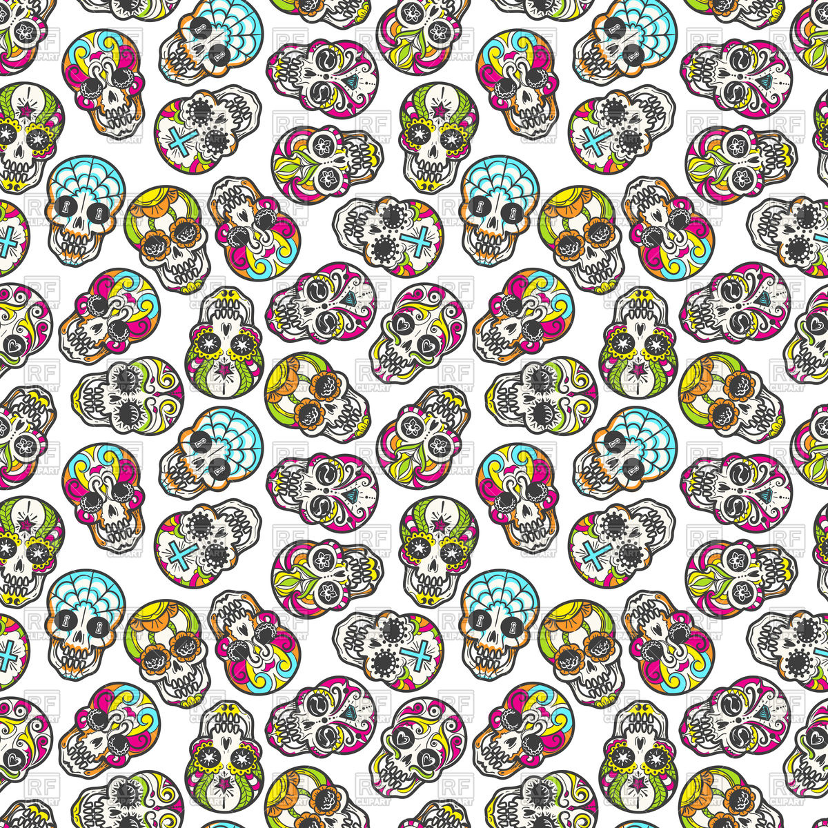 1200x1200 Colorful Mexican Sugar Skull Seamless Pattern Vector Image
