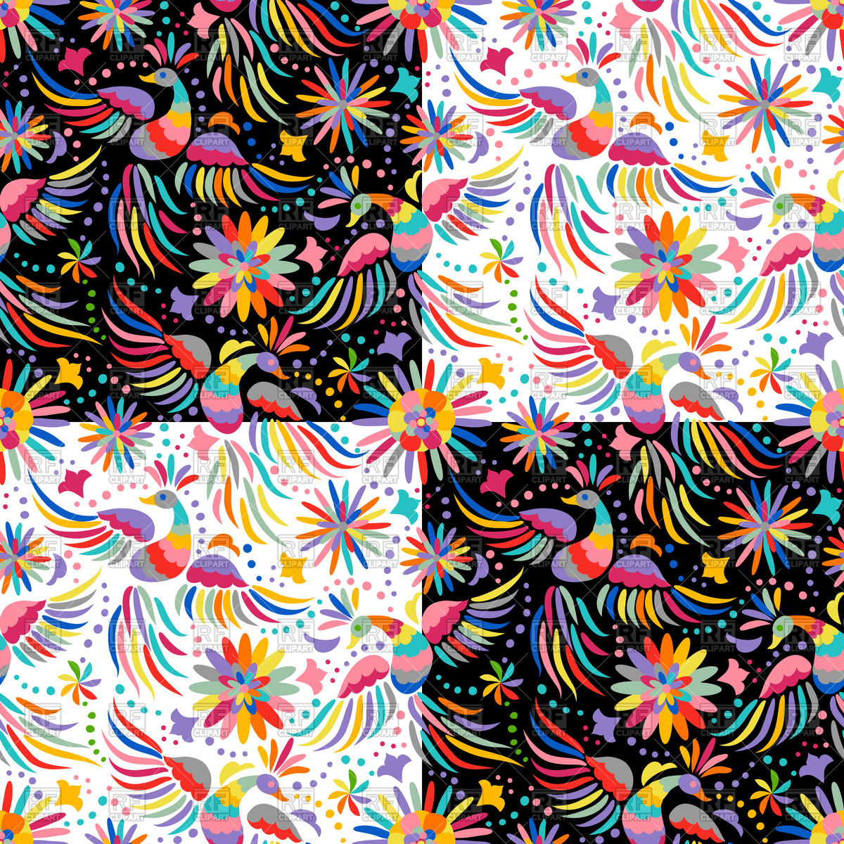 1200x1200 Mexican Embroidery Seamless Pattern. Birds And Flowers Background