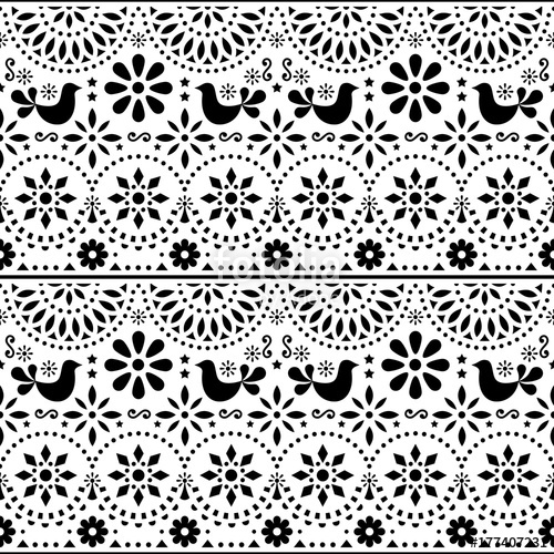 500x500 Mexican Folk Art Vector Seamless Pattern With Birds And Flowers