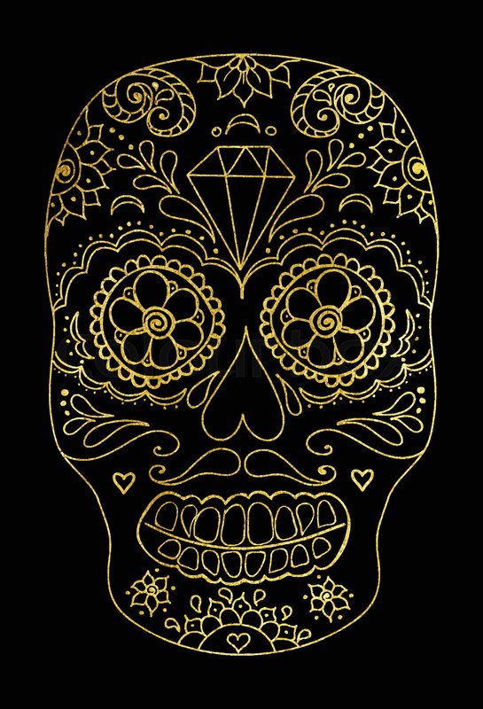 545x800 Vector Sugar Skull Color Illustration, T Shirt Graphics. Mexican