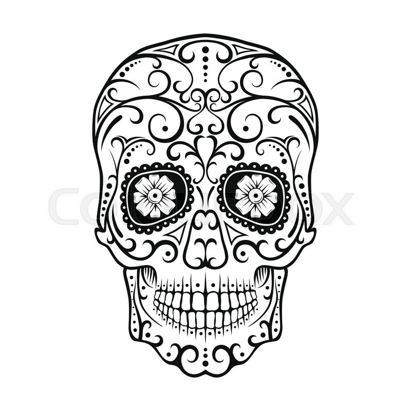 800x800 Black And White Tattoo Skull. Day Of The Dead Candy Skull. Mexican