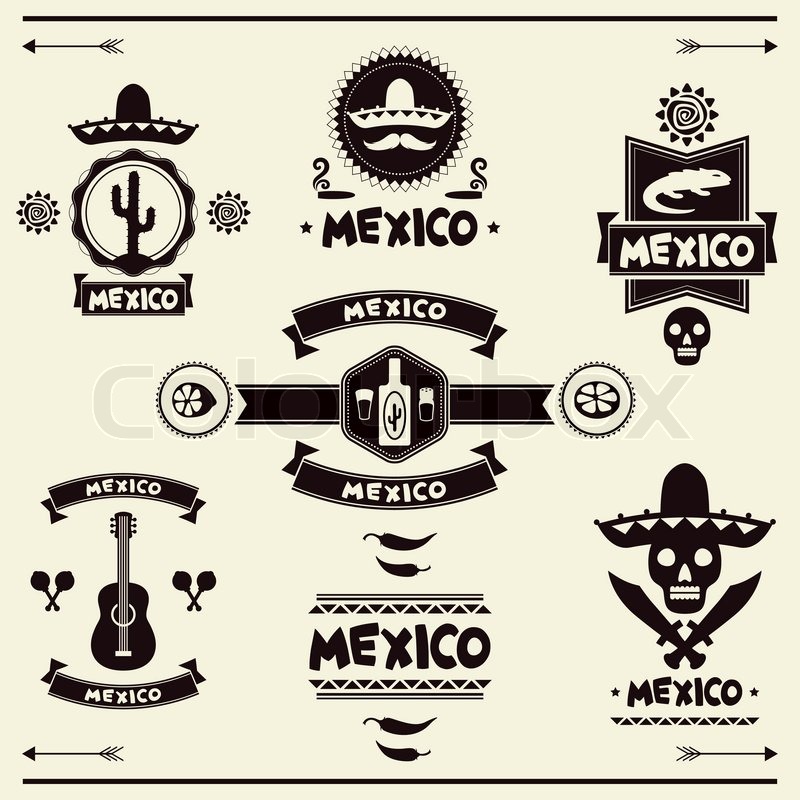 800x800 Mexican Set Of Labels And Stickers With Icons. Stock Vector