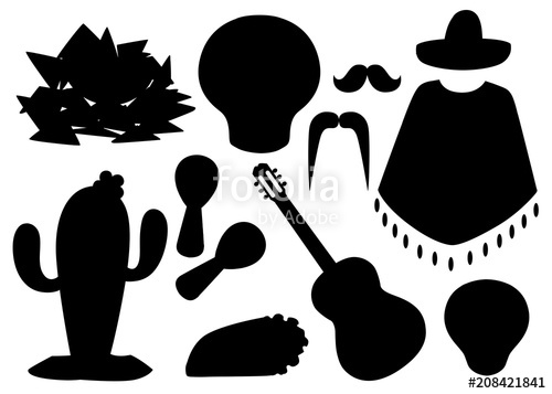 500x357 Black Silhouette. Mexico Symbols. Mexican Vector Icons Set. Latin