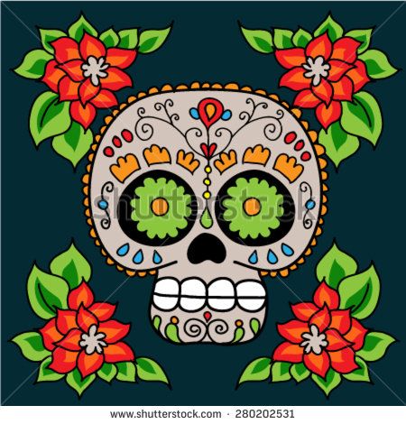 450x470 Day Of The Dead Colorful Sugar Skull With Floral Ornament. Mexican