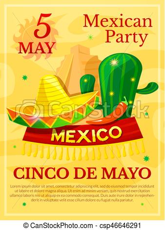 338x470 Mexican Vector Poster, Cinco De Mayo Illustration.